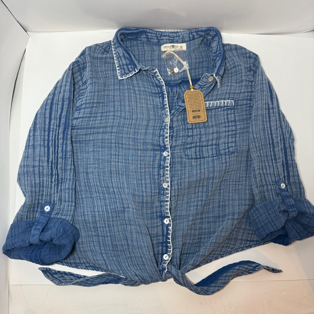 NWT Natural Life Blue Shirt with White Trim - Picture 2 of 8